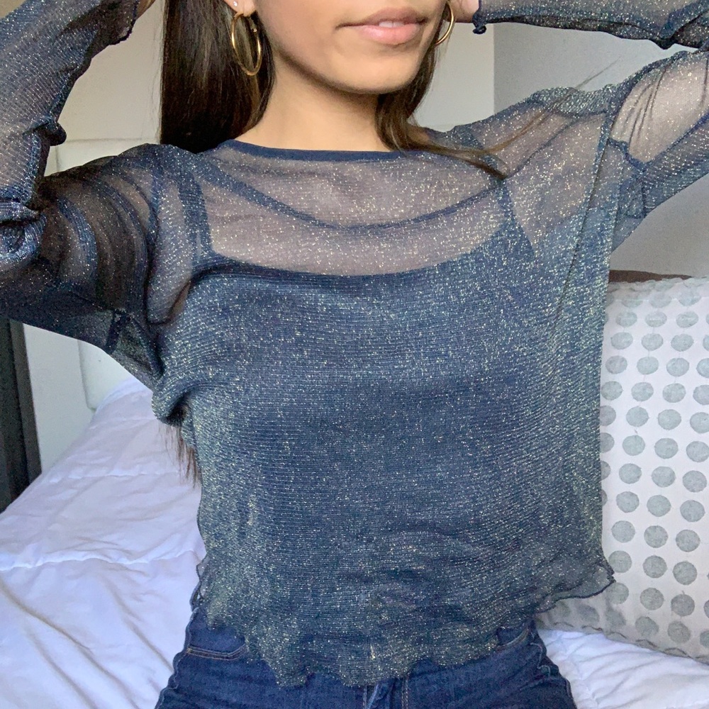 Chelsea28 Sheer Blue Glitter Top